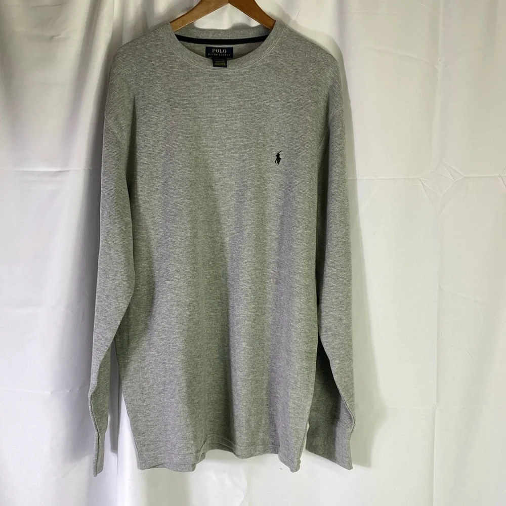 Ralph Lauren Polo,‎ heather grey long sleeve waffle knit shirt.